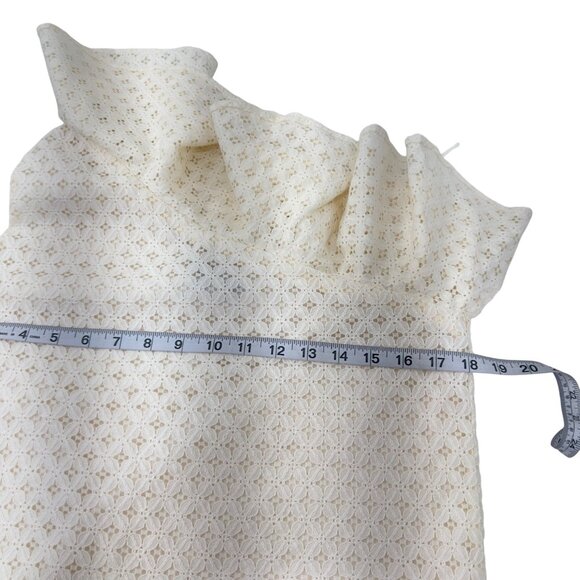 Banana Republic One-Shoulder Ivory Eyelet Ruffle Blouse Women SZ M Cotton Blend - Picture 5 of 9